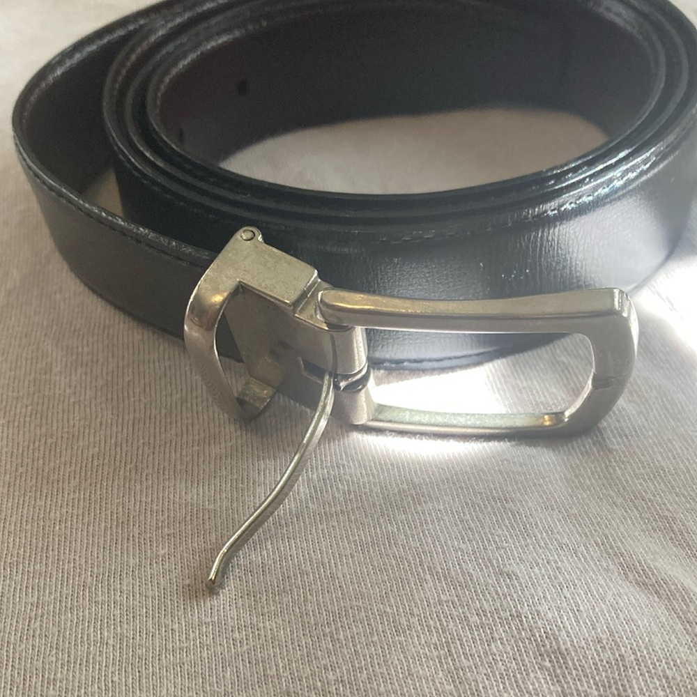Black Leather Belt with Silver Buckle